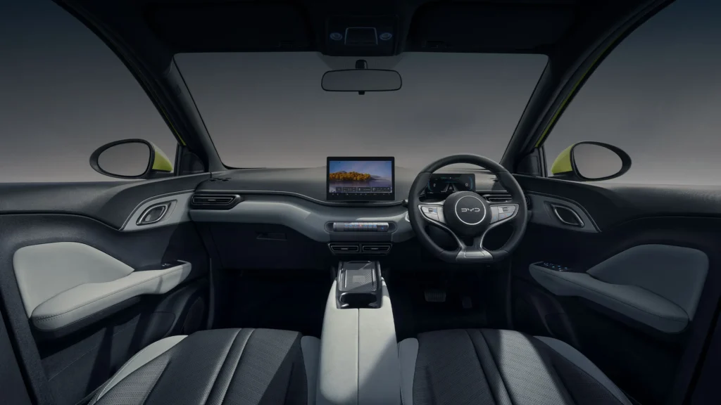 BYD Seagull left-hand drive dashboard and English language infotainment screen