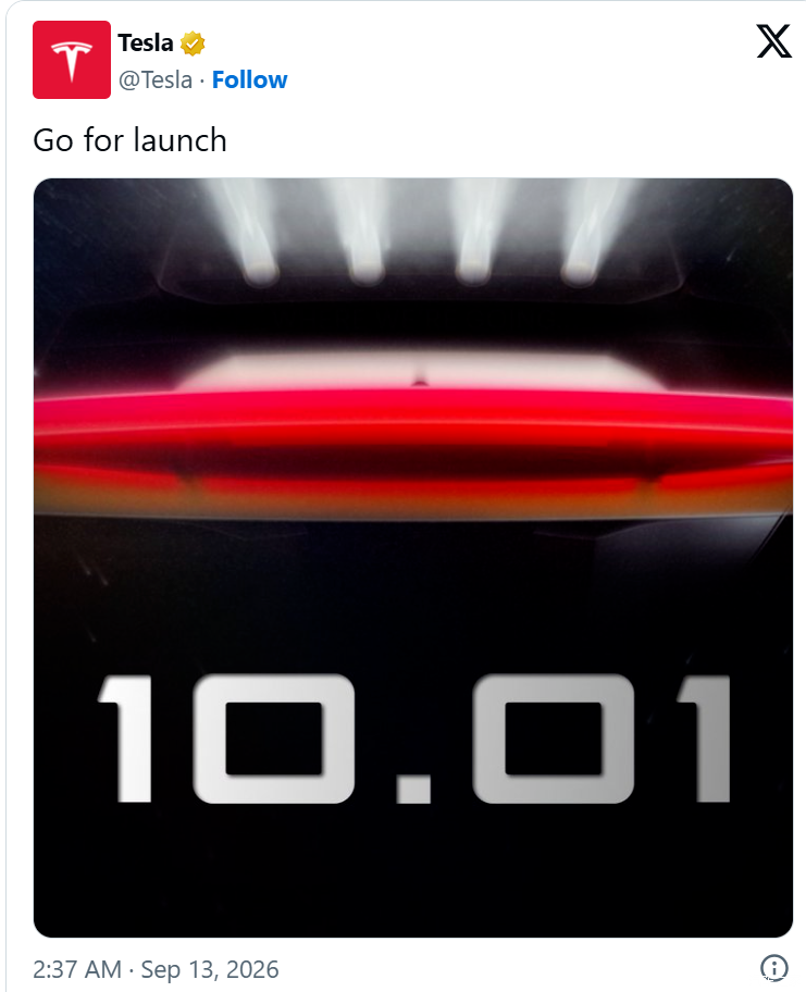 red car of Tesla Roadster 2026